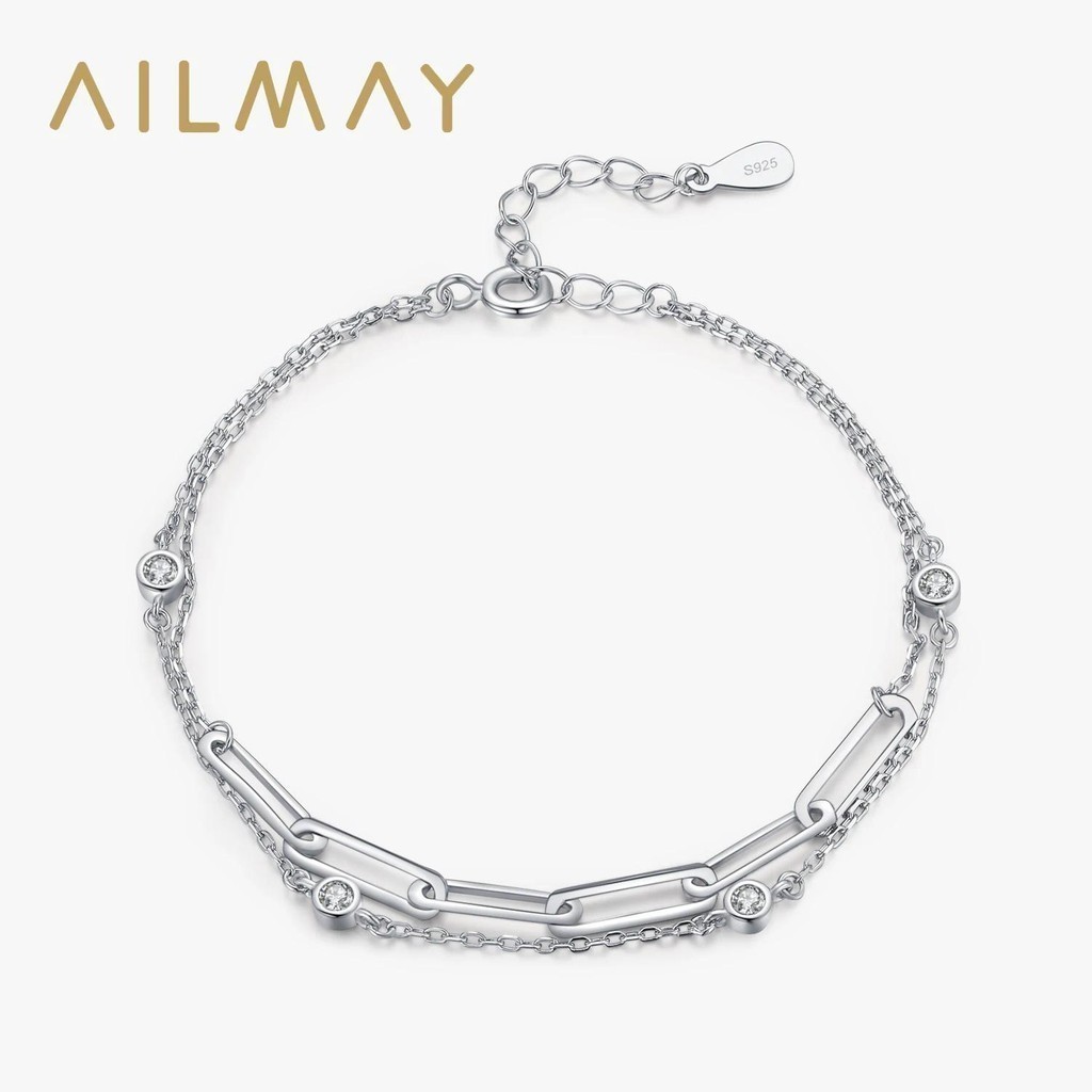Ailmay 2022 ใหม่จริง 925 เงินสเตอร์ลิงหรูหรารอบ Zirconia สร้อยข้อมือปรับได้สำหรับสตรีงานแต่งงานและหมั้นเครื่องประดับ