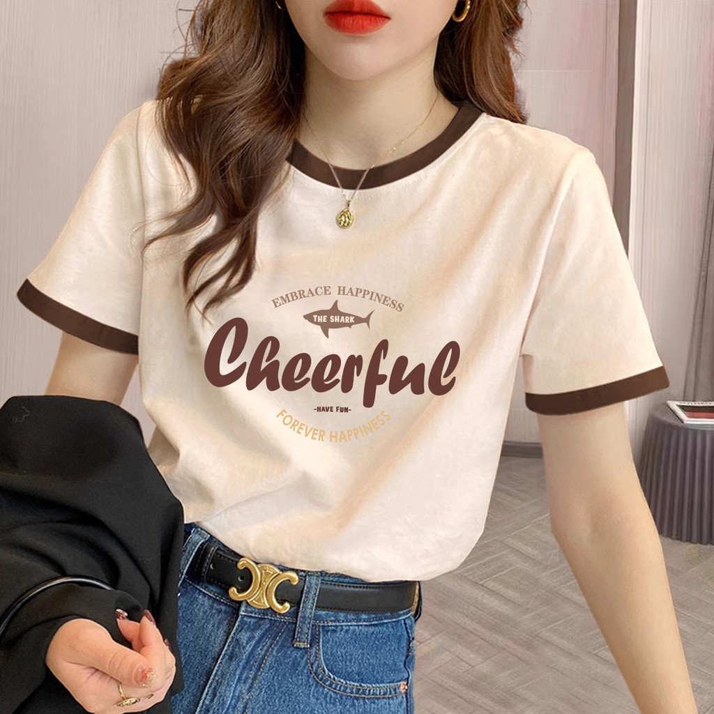 Mizi Flag ฤดูร้อน เสื้อยืดแขนสั้นขนาดใหญ่ พิมพ์ลายตัวอักษรรอบคอมีสไตล์