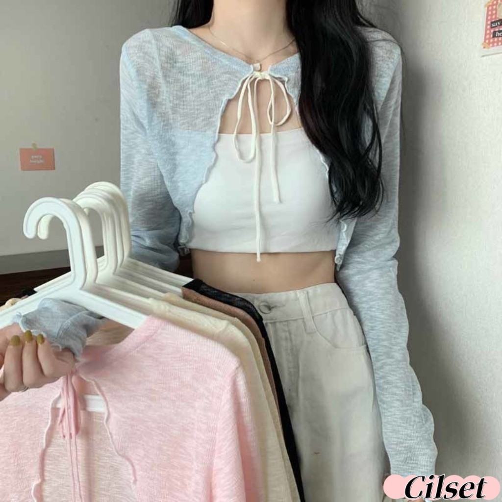 Cilset🛒พร้อมส่ง🎀​เสื้อคลุมไหมพรมซีทรู ดีเทลปลายหยัก ผ้าบางใส่สบาย จับแมทซ์ได้ทุกลุค สไตล์โคเรียสุด(Q605)​ -C