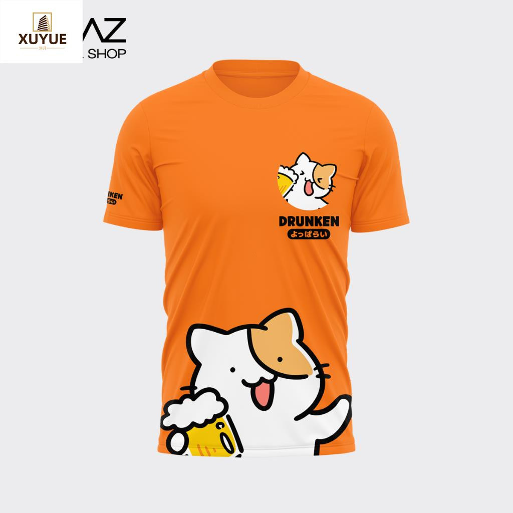 ลดราคา VDZ49 - ลด 40 บาท - จัดส่งเร็ว - เสื้อวิ่งสีส้มลายแมวเบียร์น่ารัก
