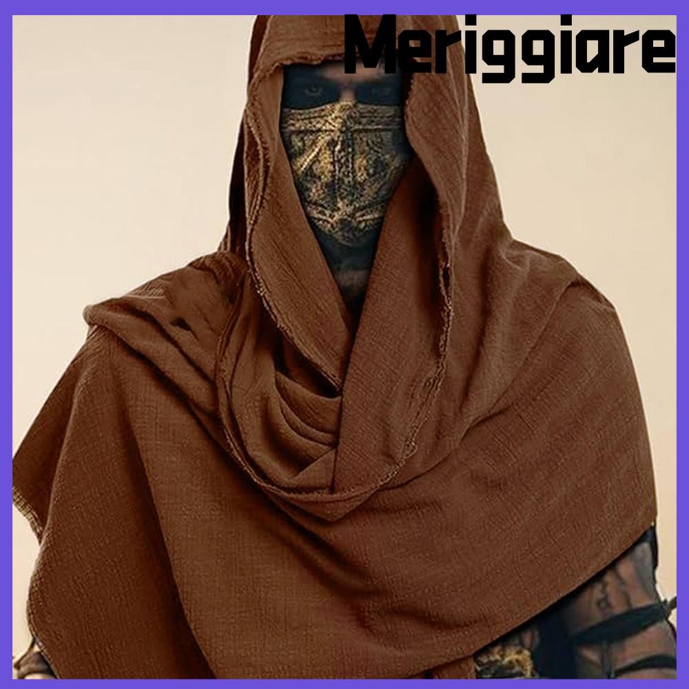 MERIGGIARE Mens Medieval Pirate Retro Hood, Unisex Lightweight Wrap Cloak, Black/Brown Vintage Pirat