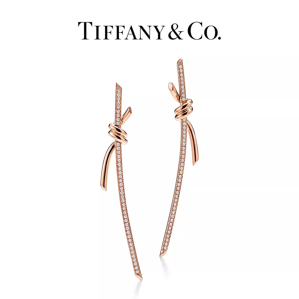 [Ready Stock] Tiffany & Co./Tiffany Tiffany Knot Series ต่างหูเพชรต่างหูยาว [ถุงของขวัญ]