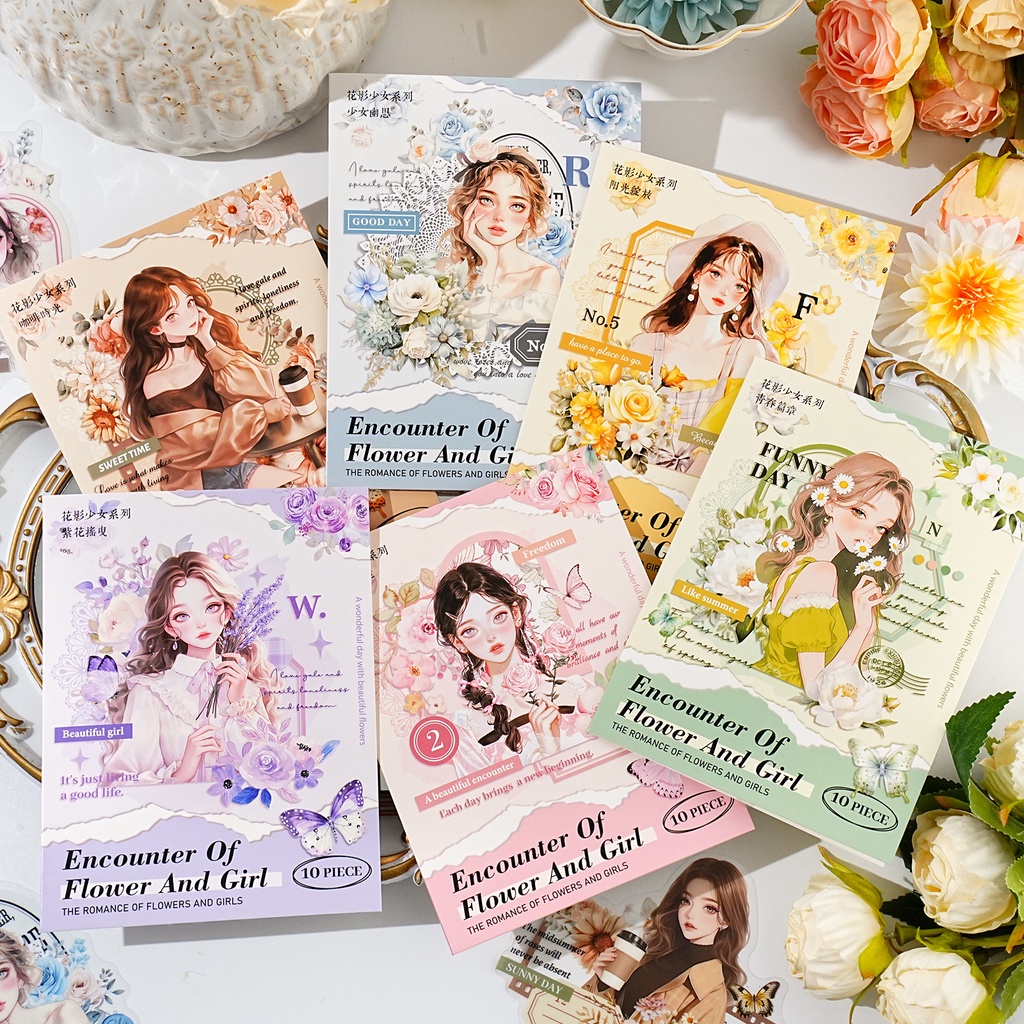 Mr.paper 10แผ่น/ถุงกันน้ำสัตว์เลี้ยงขนาดใหญ่สติ๊กเกอร์กระเป๋าดอกกุหลาบสาวรูปแบบสติกเกอร์สร้างสรรค์ handtent จับแพะชนแกะวัสดุ DIY โทรศัพท์มือถือบัตรถ้วยตกแต่ง