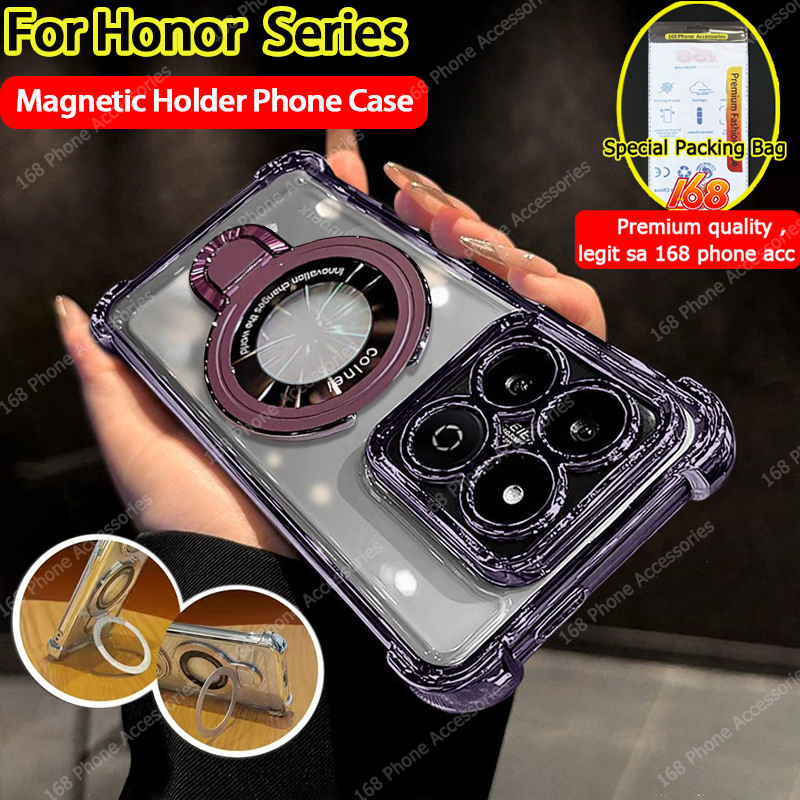 เคส Honor 200 Smart เคส Honor X7D X7C 400 Pro Lite เคสใสเยลลี่กันกระแทกพร้อมแม่เหล็กที่วางโทรศัพท์ขา