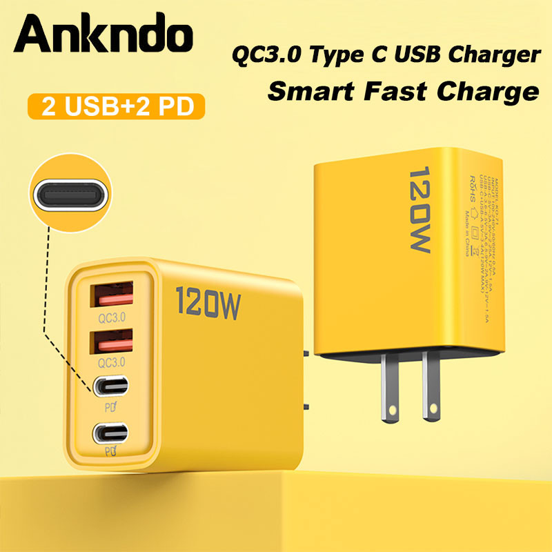 เครื่องชาร์จ 4 ใน 1 ที่ชาร์จ QC 3.0 Quick charging 2PD + 2USB Adapter สําหรับ iP 15 MicroUSB TYPE-C