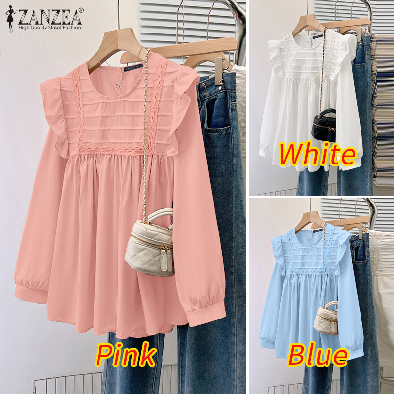 Zanzea เสื้อเบลาส์แขนยาวลําลองลูกไม้สําหรับผู้หญิง — صورة 3