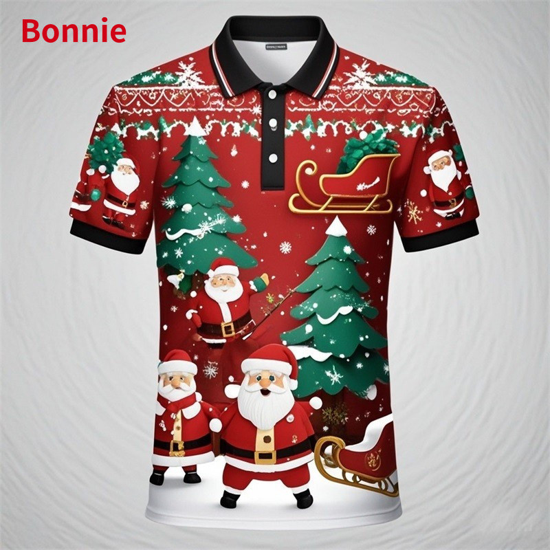 3d พิมพ์คริสต์มาส Santa Claus Polo เสื้อสําหรับชายแขนสั้นลําลอง Tee เสื้อเสื้อผ้า Mens เสื้อโปโล Tops