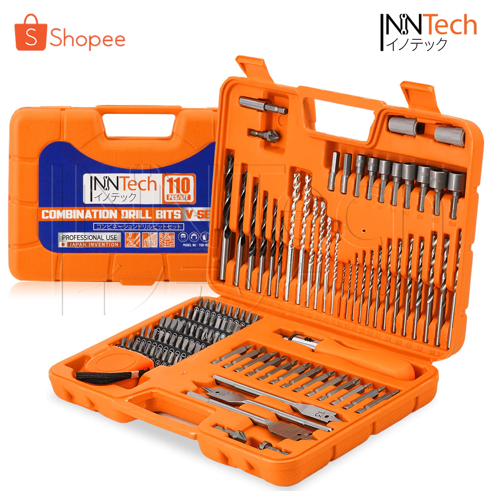 InnTech ชุดดอกสว่าน เจาะปูน / ไม้ / เหล็ก 110 ชิ้น V-SERIES ดอกสว่านเจาะปูน ดอกสว่านเจาะไม้ ดอกสว่านเจาะเหล็ก [TDB-110V]