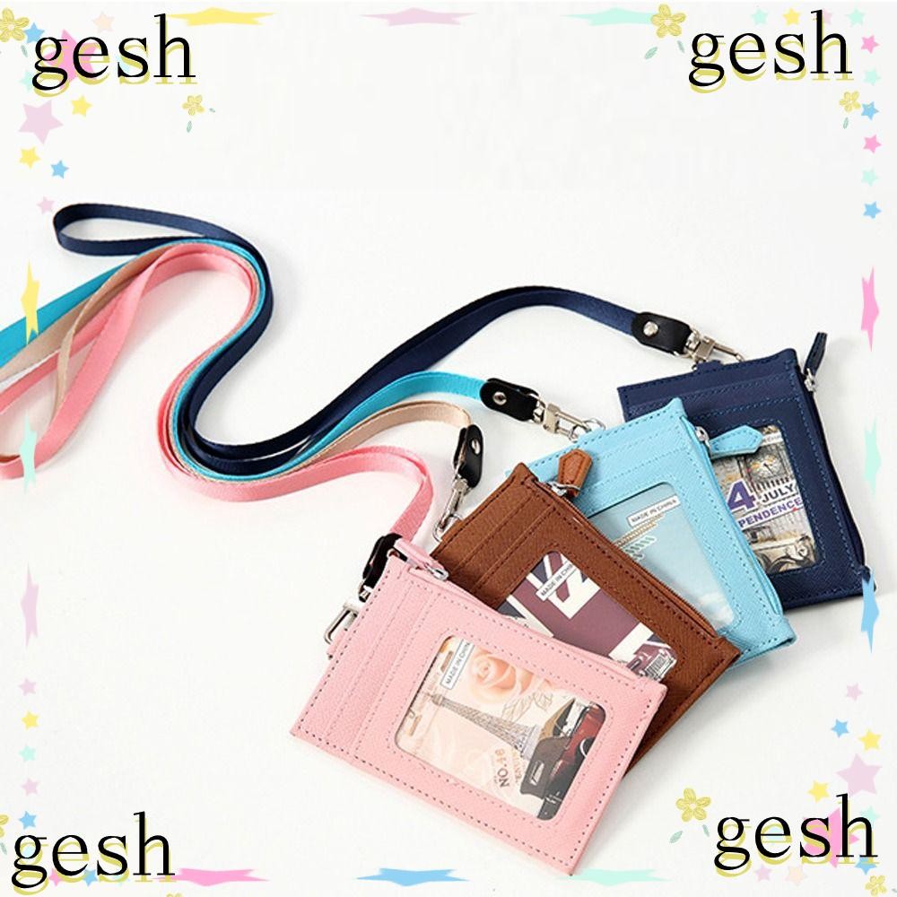 Gesh1 กระเป๋าการ์ด,กระเป๋าซิปพร้อมสายคล้องคอผู้ถือบัตร,กระเป๋าใส่เหรียญหนัง PU อุปกรณ์สํานักงาน