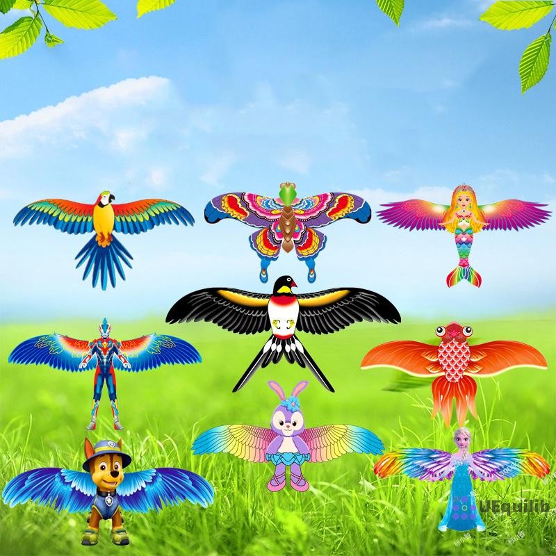 Uequilib เด็ก Kite ของเล่นการ์ตูนนกผีเสื้อ Swallows Eagle รูปร่างมือถือเบ็ดตกปลา Kite สําหรับเด็ก Flying Kite กลางแจ้งใหม่