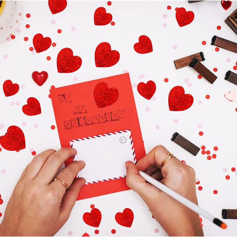 [ที่โดดเด่น] 500ชิ้น/ม้วนเลเซอร์หัวใจรักสติ๊กเกอร์-แต่งงานของขวัญเพลเลอร์-บัตรวันวาเลนไทน์รูปลอก-ซองจดหมายปิดผนึกฉลาก-สมุด ทําเอง กระดาษเหนียว-พรรคตกแต่ง กpplique - รูปที่ 5