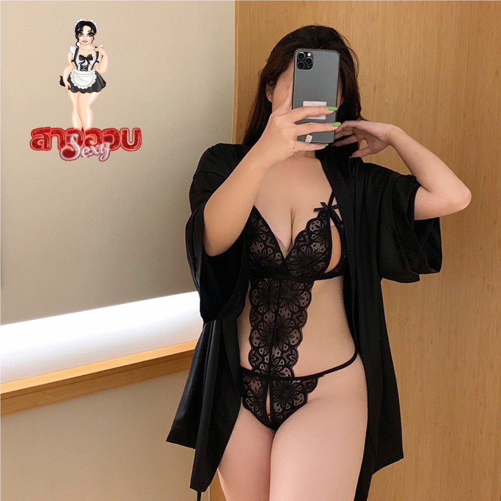 PEEMAI LIVEB บอดี้สูท+เสื้อคลุมสาวอวบ(2XL ใส่ได้ถึง 85 kg) ชุดนอนไม่ได้นอนไซต์ใหญ่ P-1041