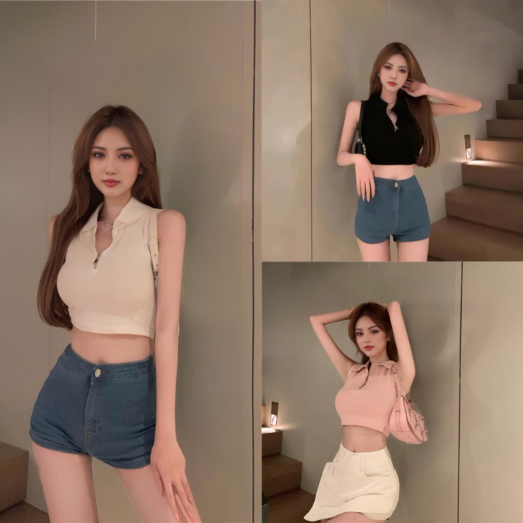 เสื้อไหมพรมคล้องคอโชว์หลังดีไซน์เก๋ เสื้อครอปสวยๆ รูดซิปหน้าเพิ่มลุคเซ็กซี่ใส่สบายพร้อมส่งถึงมือคุณ
