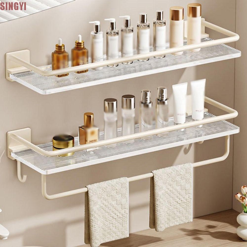 สิงห์ ชั้นวางของในห้องน้ําใส,สแตนเลสติดผนังชั้นวางอาบน้ําอะคริลิค,ประหยัดพื้นที่ระลอกรูปสี่เหลี่ยมผืนผ้าไม่เจาะจัดเก็บออแกไนเซอร์แร็คอุปกรณ์ห้องน้