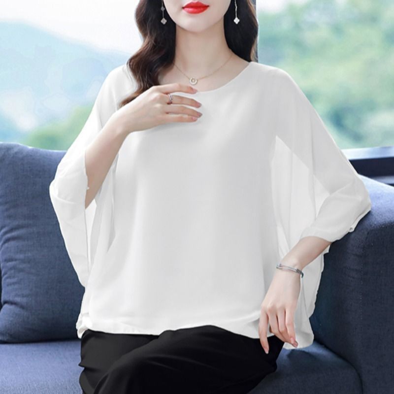 เวอร์ชั่นเกาหลีฤดูร้อนขนาดใหญ่รอบคอตุ๊กตาแขนชีฟองเสื้อยืดแฟชั่น Classy Simple Casual All-Match แฟชั่นสุภาพสตรีสีทึบด้านบน - รูปที่ 3