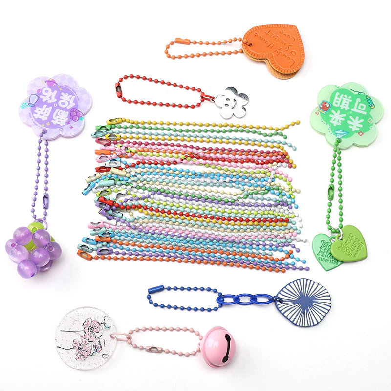 โซ่ลูกปัดสีผสม 10-12 ซม. สำหรับ DIY อุปกรณ์ตกแต่ง ทำพวงกุญแจ จี้กระเป๋าเป้