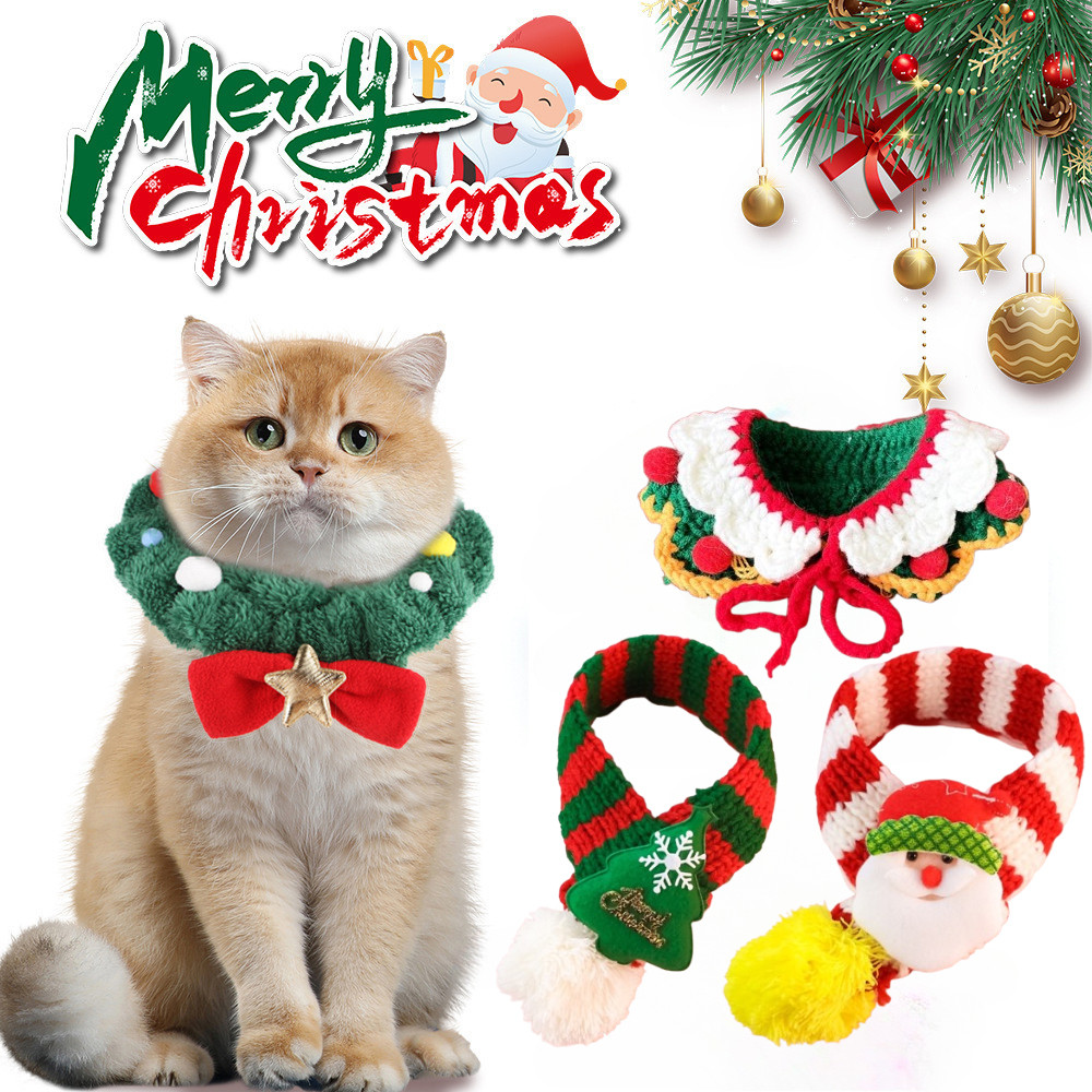 🐶พร้อมจัดส่ง🔥ปลอกคอสัตว์เลี้ยง หมวกสัตว์เลี้ยง ปลอกคอ ผ้าพันคอ สไตล์คริสต์มาส