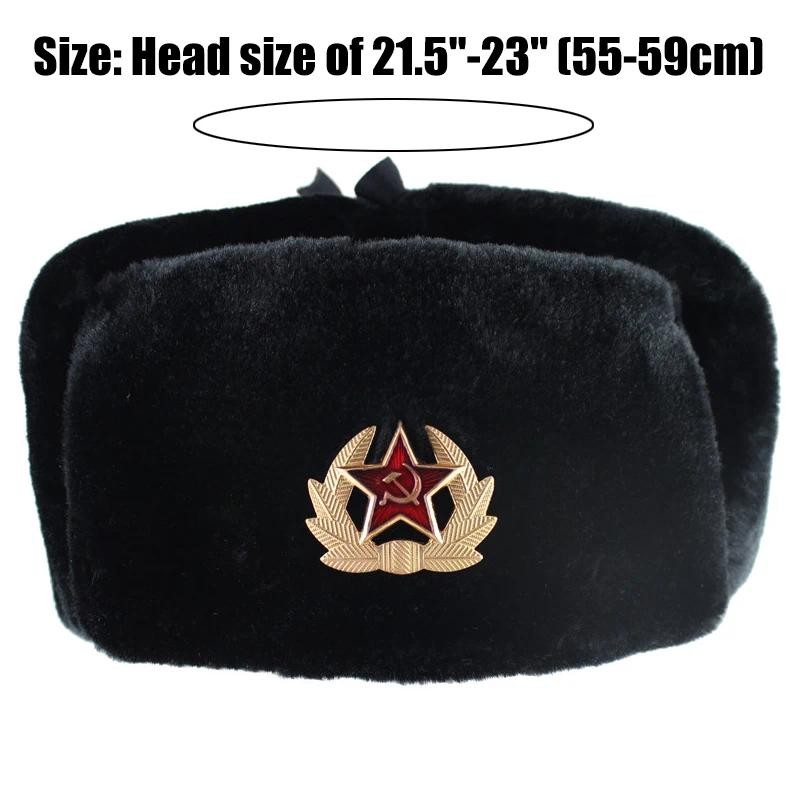 รัสเซีย Ushanka Bomber หมวกสําหรับผู้หญิงผู้ชายโซเวียต Army ทหาร Badge หมวกฤดูหนาวความร้อน Faux Fur Earflap หิมะหมวก