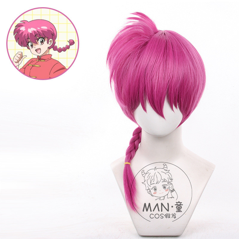 Jecarden Ranma คอสเพลย์วิกผม 1/2 Ranma Somotom ยาวสีชมพูสีแดงสีดําสั้นสังเคราะห์ทนความร้อนผม