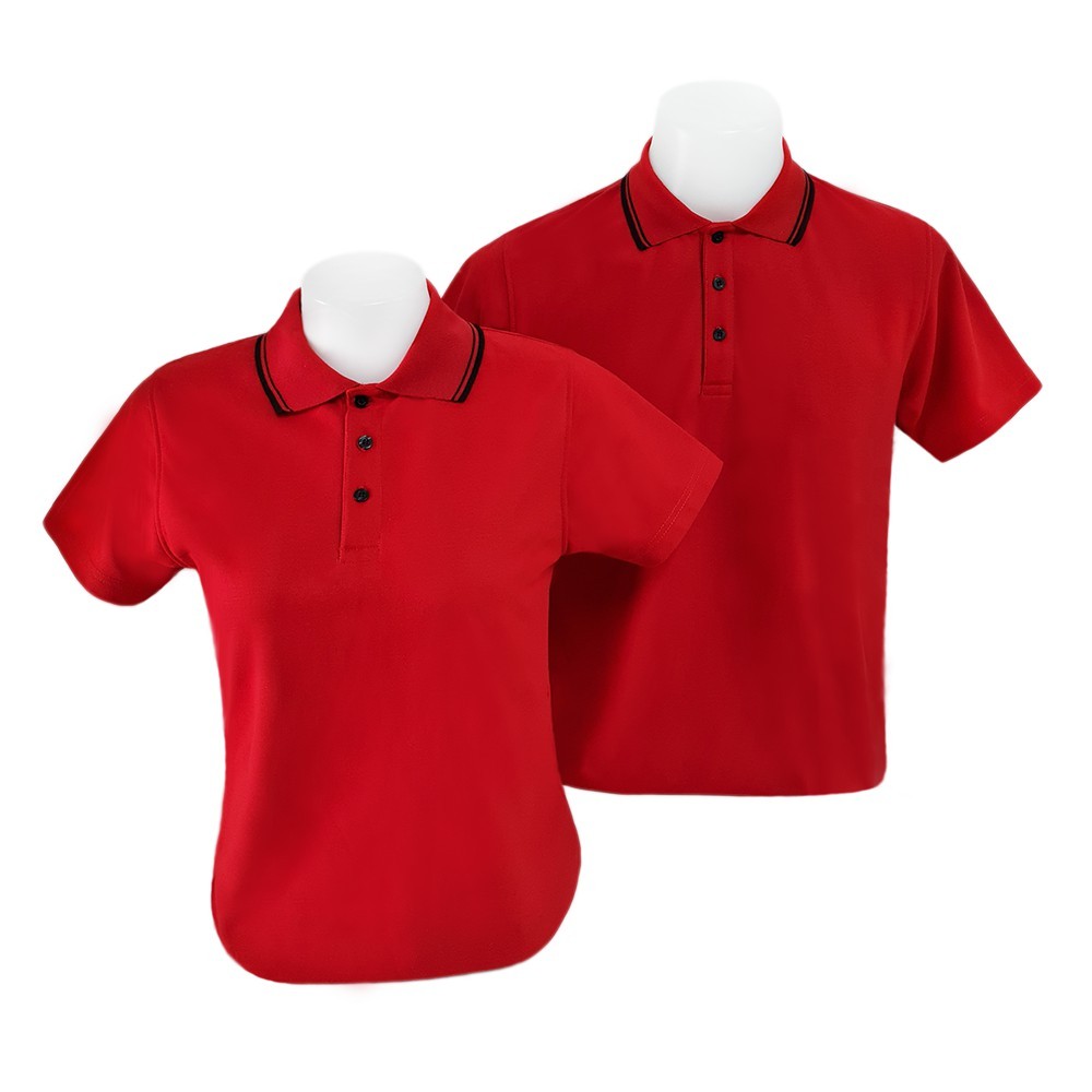 เสื้อโปโล คอปก สีแดง ปกแดงขลิบดำ 2 เส้น (ใหญ่-เล็ก) | Kaneko MC