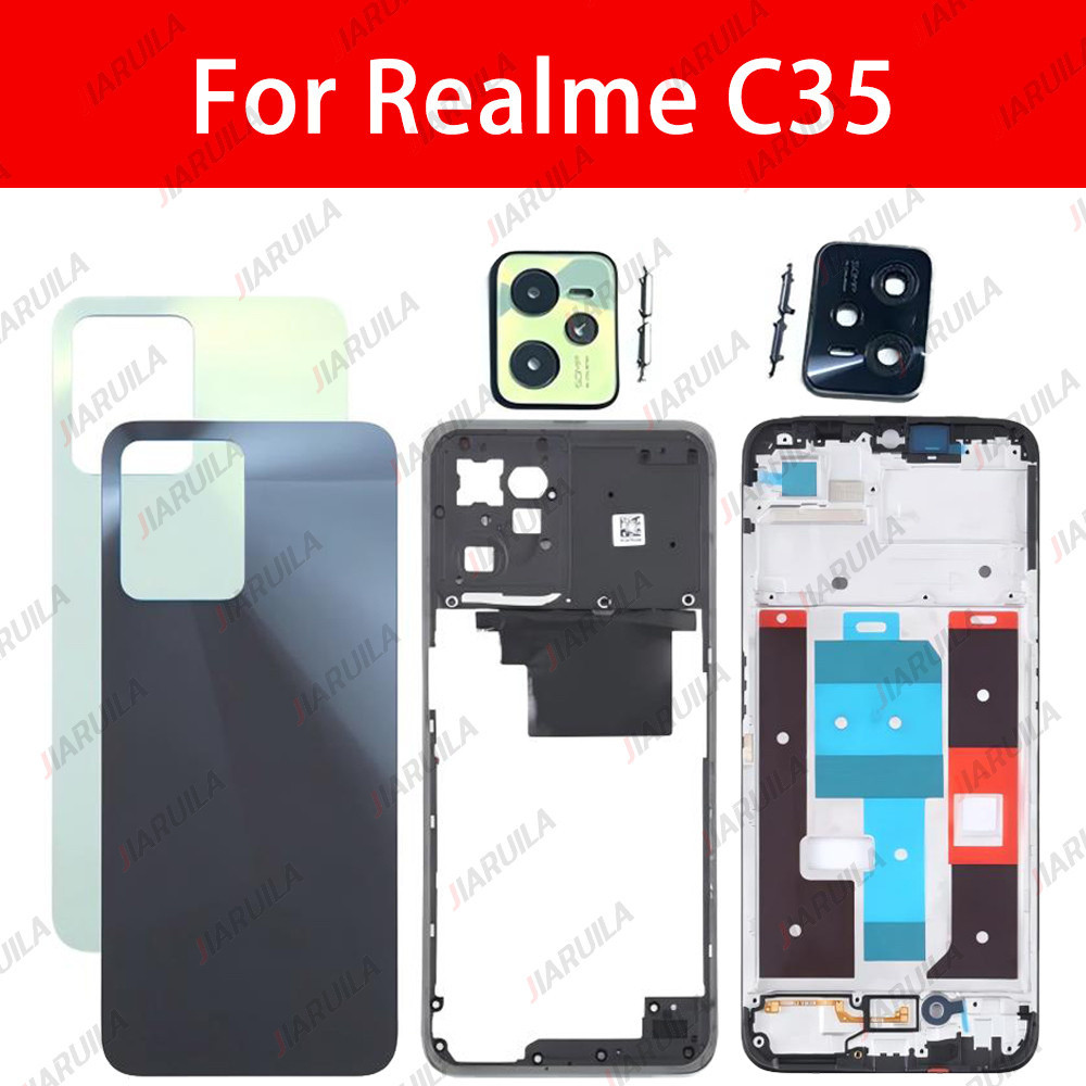 สําหรับ Realme C35 RMX3511 LCD กรอบกลาง Bezel ฝาหลังแบตเตอรี่ด้านหลังประตูกล้องกระจกเลนส์ด้านข้าง Key
