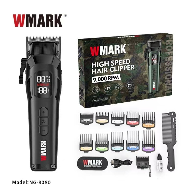 WMARK NG-8080 ปัตตาเลี่ยนตัดผมผู้ชาย 9000RPM DLC ใบมีดจอแสดงผล LED เครื่องตัดขนมืออาชีพ
