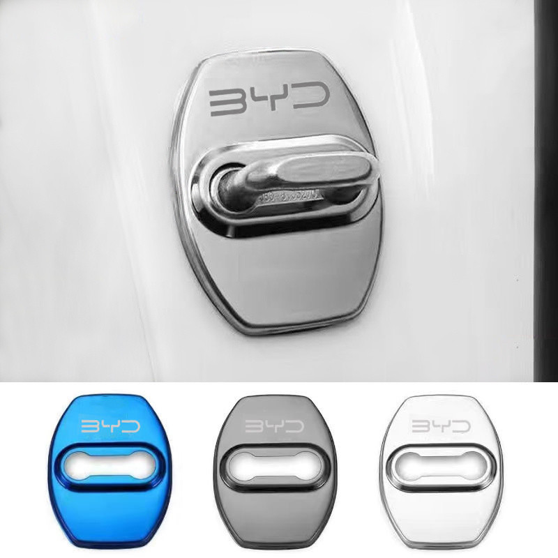 4‌ ชิ้นชุด BYD Dolphin/Seal/SEALLION 7/ATTO 3/Sealion 6 DMi/M6 ฝาครอบล็อคประตูรถยนต์สแตนเลส