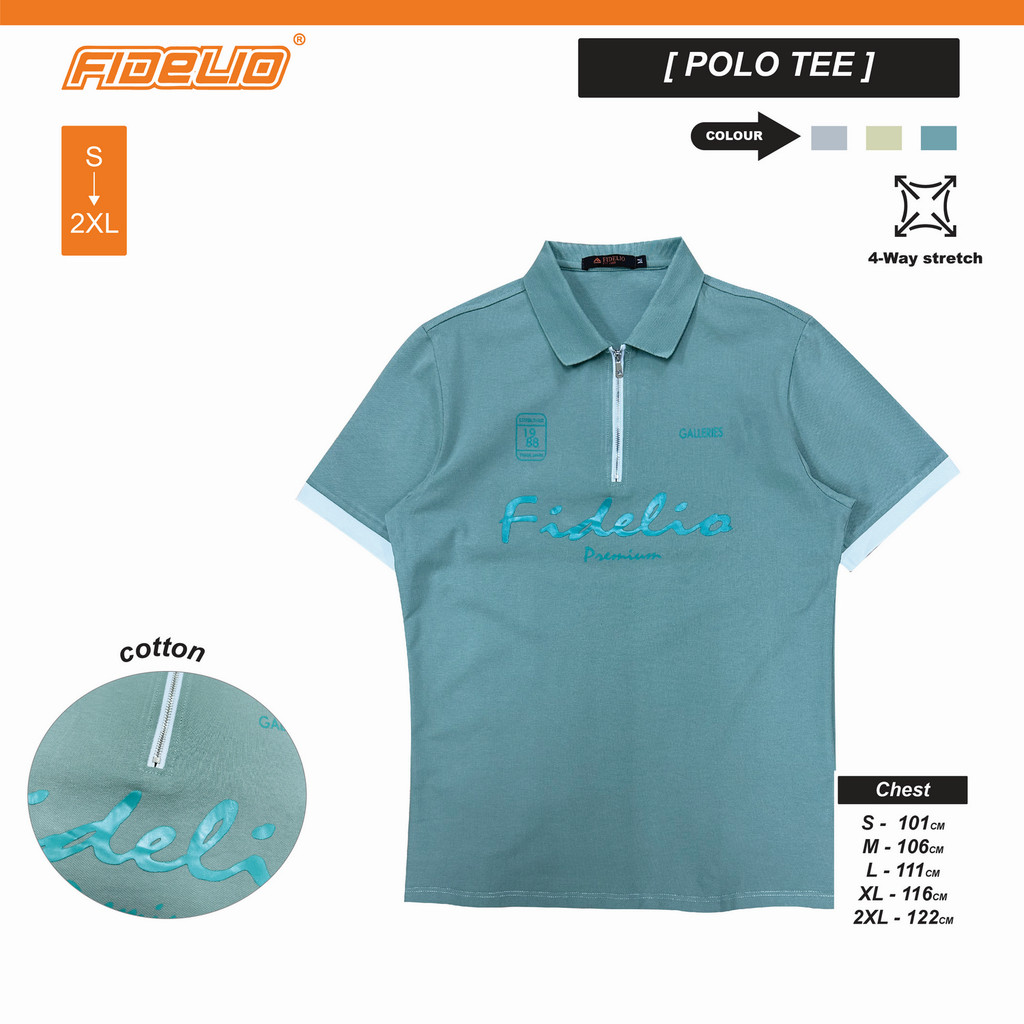 Fidelio Zipper Premium Polo Tees -Turquoise สีเขียว
