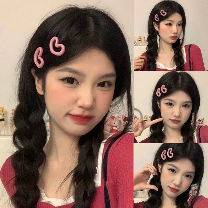 น่ารักสีชมพูรูปหัวใจ Star Bangs ด้านข้างหัก Duckbill คลิป Headdress Hairpin นักเรียนหญิงของขวัญวันเกิด