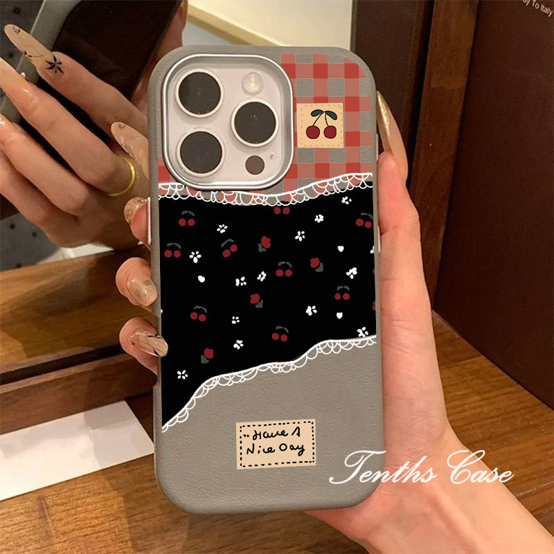 ใช้งานร่วมกับสําหรับ IPhone 16 11 15 14 13 12 Pro Max 16E Xs X Xr 8 7 6 Plus ลายสก๊อตดอกไม้ขนาดเล็กเชอร์รี่หนังธรรมดารูปแบบเลนส์ชุบกรอบเคสโทรศัพท์ปกอ่อน - รูปที่ 6