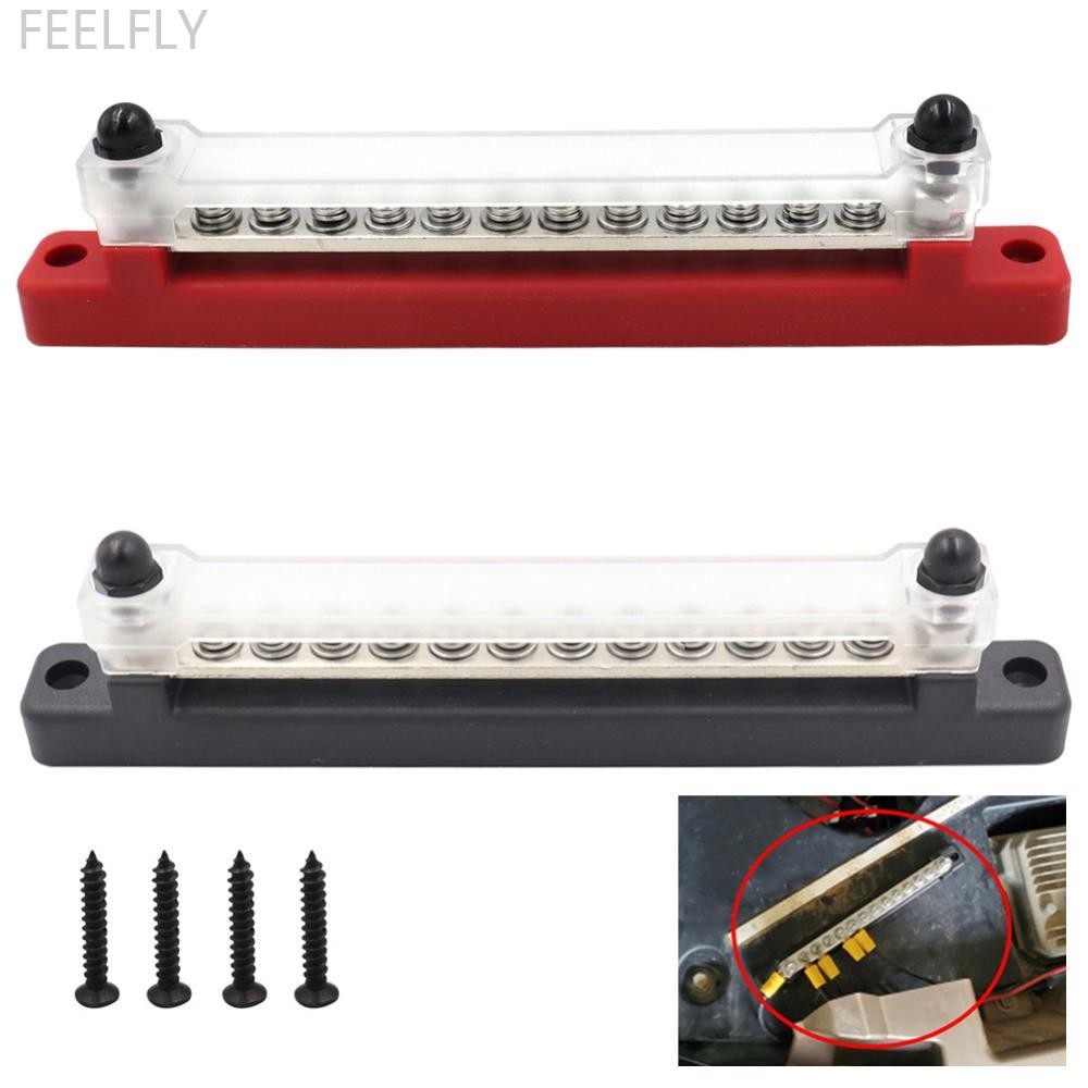 FEELFLY 12V เรือ Camper RV Bus Bar Terminal Block 1/4 นิ้วสตั๊ด 150A ไฟฟ้ากระจายบล็อก Bus Bar M6 สกร
