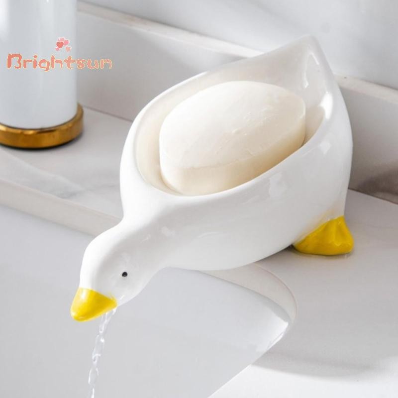 Brightsun เป็ดสีเหลืองรูปร่างกล่องการ์ตูนจานสบู่ Drainable ผู้ถือสบู่คอนเทนเนอร์จานสบู่สําหรับถาดอุปกรณ์ห้องน้ําใหม่