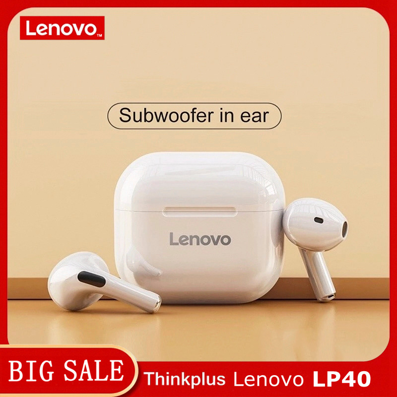 Lenovo thinkplus LP40 TWS ชุดหูฟังบลูทูธคุณภาพแบรนด์มินิหูฟังไร้สายกีฬาชุดหูฟังบลูทูธสําหรับเล่นเกมพร้อมไมโครโฟนรองรับวิดีโอการโทร IOS Android universal