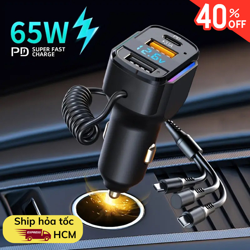 XO Car Charger K4 CM7-11 3-in-1 Dual USB Spring Cable รองรับ PD 20W พกพาสะดวกอย่างมาก