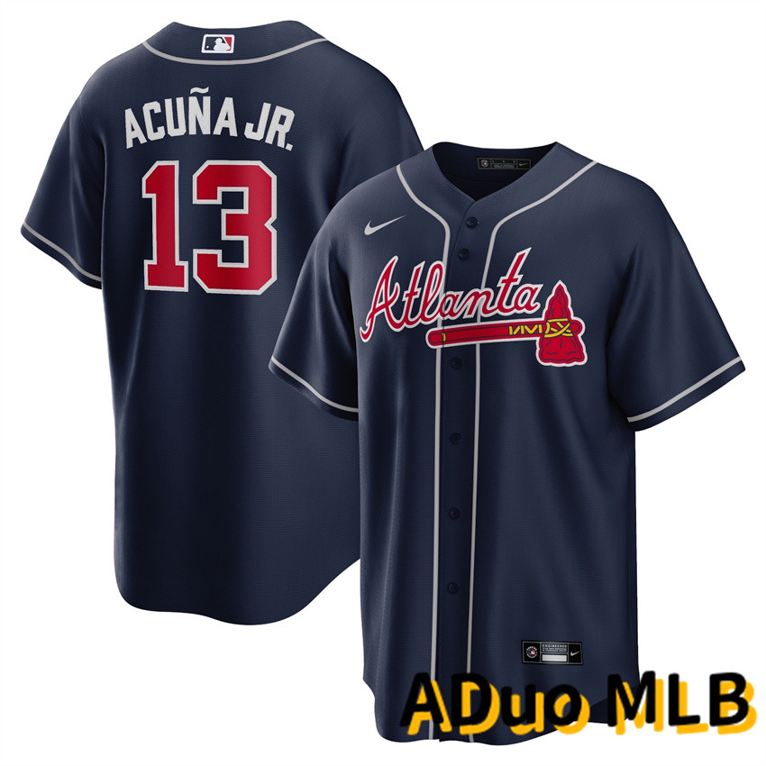 ผู้ชาย Atlanta Warriors No. 13 Jersey Ronaldo Acuna Jr.Blue Baseball Jersey