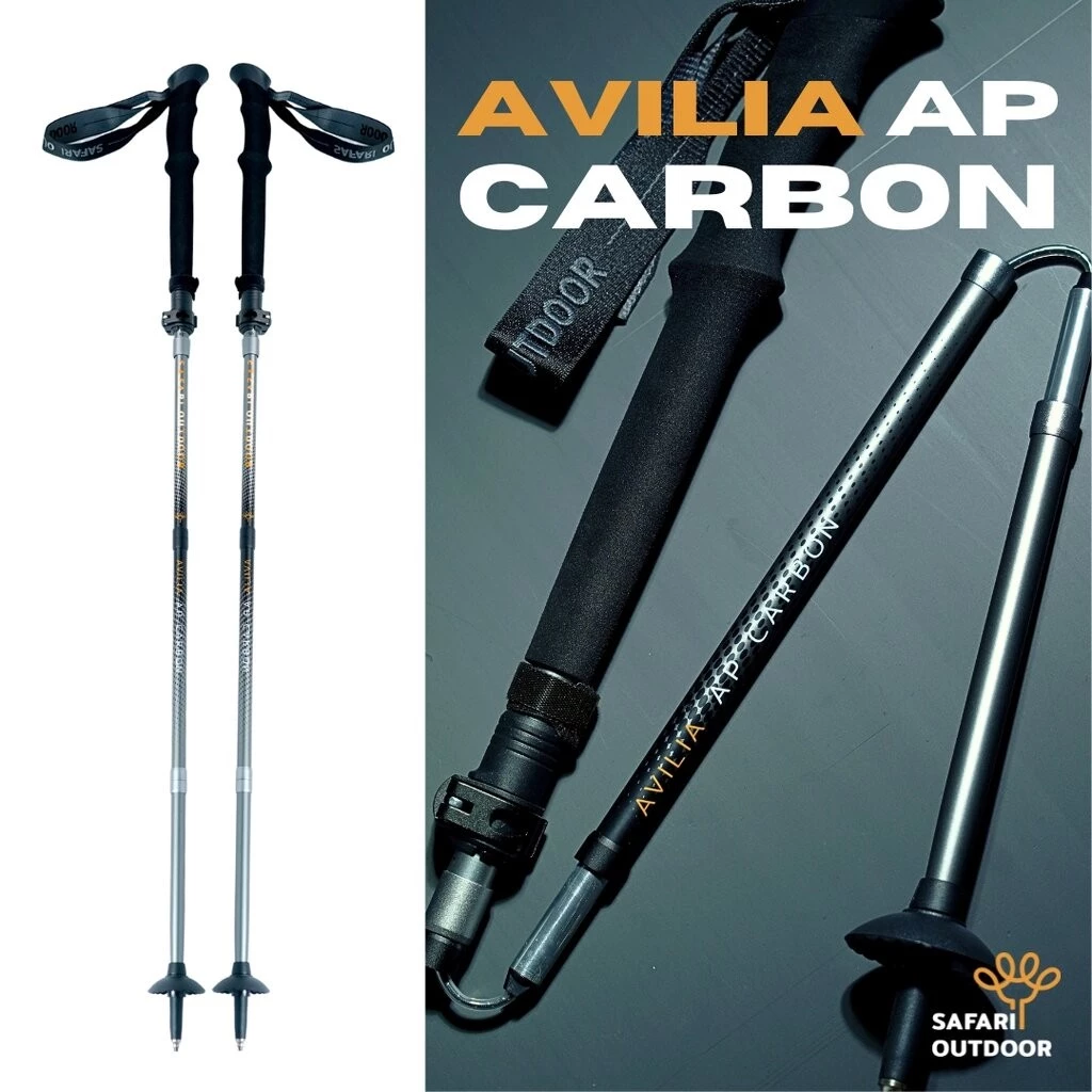 SAFARI - AVILIA AP ไม้เท้าเดินป่าคาร์บอนไฟเบอร์ พับเก็บเล็ก 37cm ไม่ต้องเลือกขนาด