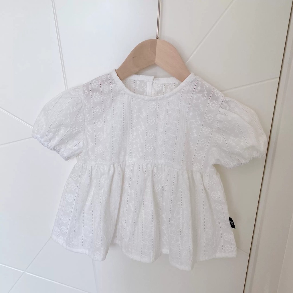 ฤดูร้อน เสื้อแขนสั้นสำหรับเด็กผู้หญิงที่มีการปักแขนพัฟ เสื้อตุ๊กตาเด็กผู้หญิงหวาน เสื้อยืดเด็ก - รูปที่ 4