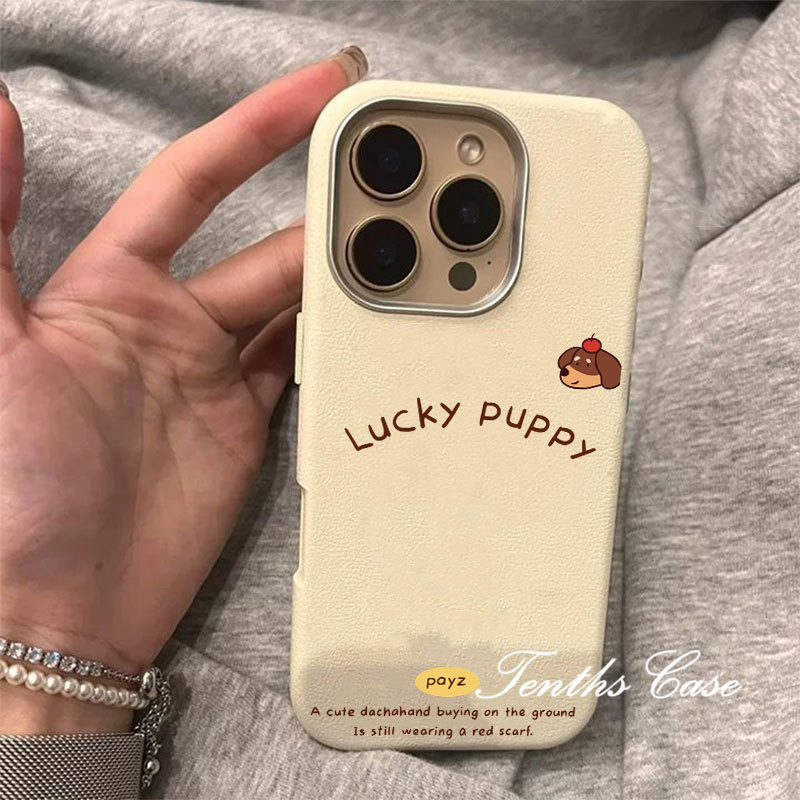SAMSUNG สําหรับSamsung S24 S23 A22 A21 S20FE Plus Ultra A11 A21s A73 A72 Lucky Puppyหนังรูปแบบเลนส์ชุบกรอบเคสโทรศัพท์ปกอ่อน
