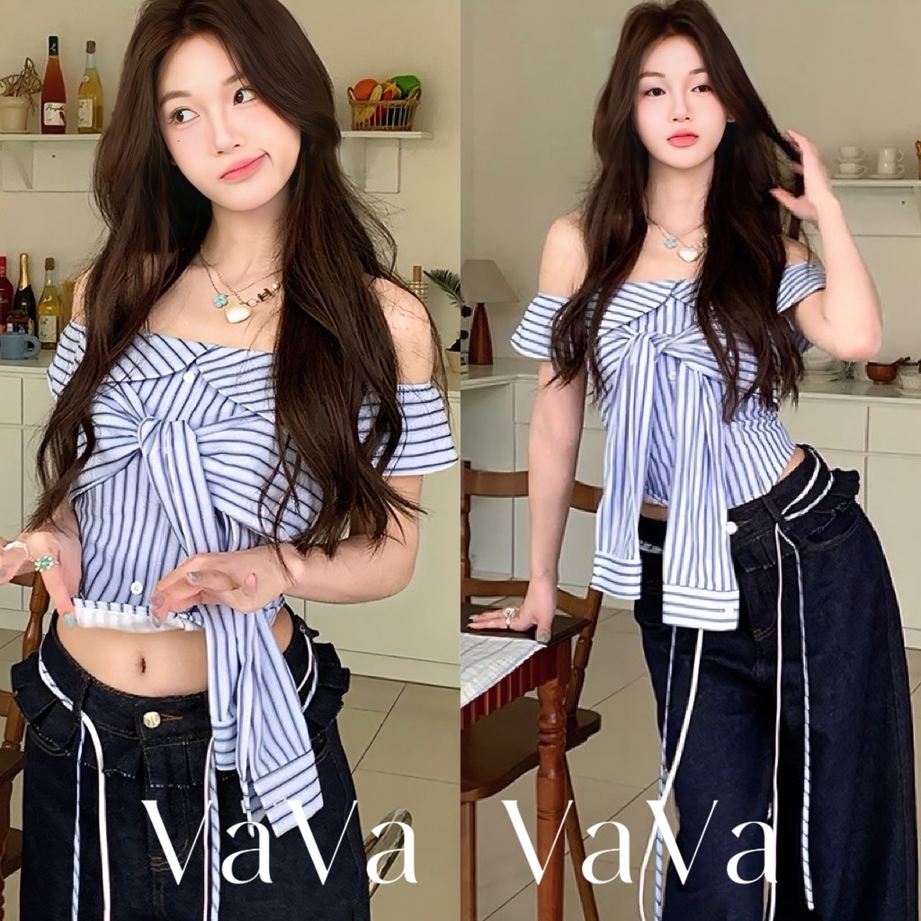 VaVa【ในสต็อก】เสื้อแขนกุดสีน้ำเงินแบบผูกเชือกสำหรับผู้หญิงในช่วงฤดูร้อน เสื้อแขนกุดแบบเกาหลีเซ็กซี่สำหรับผู้หญิง