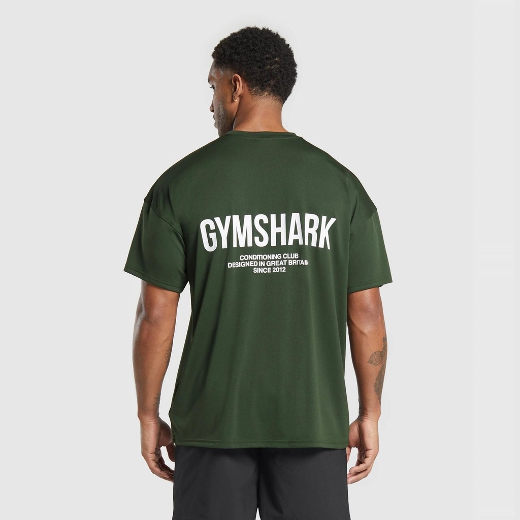 GYMSHARK เสื้อยืดแขนสั้นผู้ชายแบบหลวมๆ