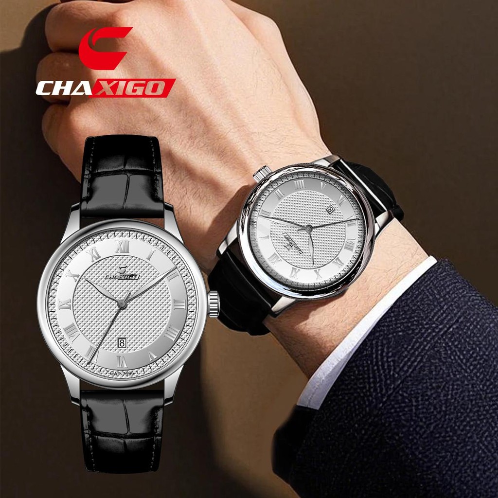 CHAXIGO นาฬิกาผู้ชาย กันน้ำ 100% มาแรง ดีไซน์หรูหรา เครื่องควอตซ์ สไตล์ธุรกิจ พร้อมส่ง 7696-1songkran