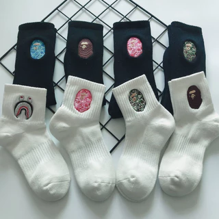ใหม่ BAPE ape head ถุงเท้ากีฬาผ้าฝ้ายปักหนักระดับไฮเอนด์แฟชั่นผู้ชายและผู้หญิง