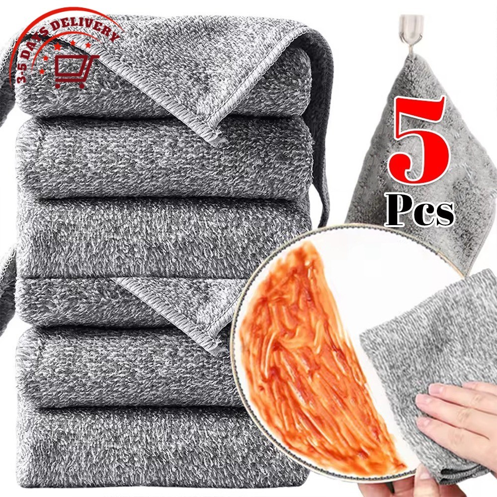 [3-5 วันมาถึง]ผ้าทําความสะอาดถ่านไม้ไผ่ 25x25ซม | ผ้าเช็ดจานไมโครไฟเบอร์ดูดซับได้ดีสําหรับการขจัดคราบน้ํามันในครัว, ผ้าเช็ดทําความสะอาดหลายพื้นผิว 1/3/5 ชิ้น (สีเทา)