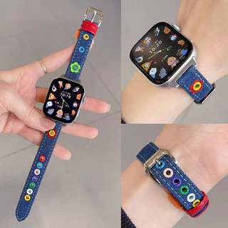 สายนาฬิกาหนังเดนิมลายดอกไม้สุดน่ารักสำหรับ Huawei Watch Fit 5 Fit 4 Pro สายรัดข้อมือแบบบางสำหรับผู้หญิง อุปกรณ์เสริมสายนาฬิกาสำรองสำหรับ Huawei Fit3
