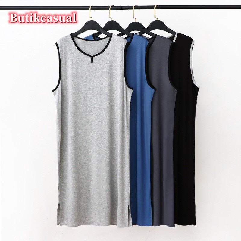 ผู้ชาย Modal Cotton nightdress Plain dress หลวม Loungewear ชุดลําลองชุดนอนฤดูร้อน man ชุด