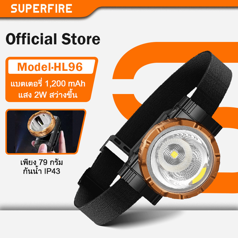 SUPERFIRE HL96 ไฟฉายคาดหัว LED กันน้ำ หัวไฟคาดหัว ชาร์จใหม่ได้ แสงสีขาว ไฟคาดหัว ไฟแคมป์ปิ้ง