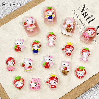 Rou Bao 50 ชิ้นเล็บสตรอเบอร์รี่ Kitty Series นมไอศกรีมน่ารักการ์ตูนเรซิ่นเล็บ Art DIY Charms ตกแต่ง