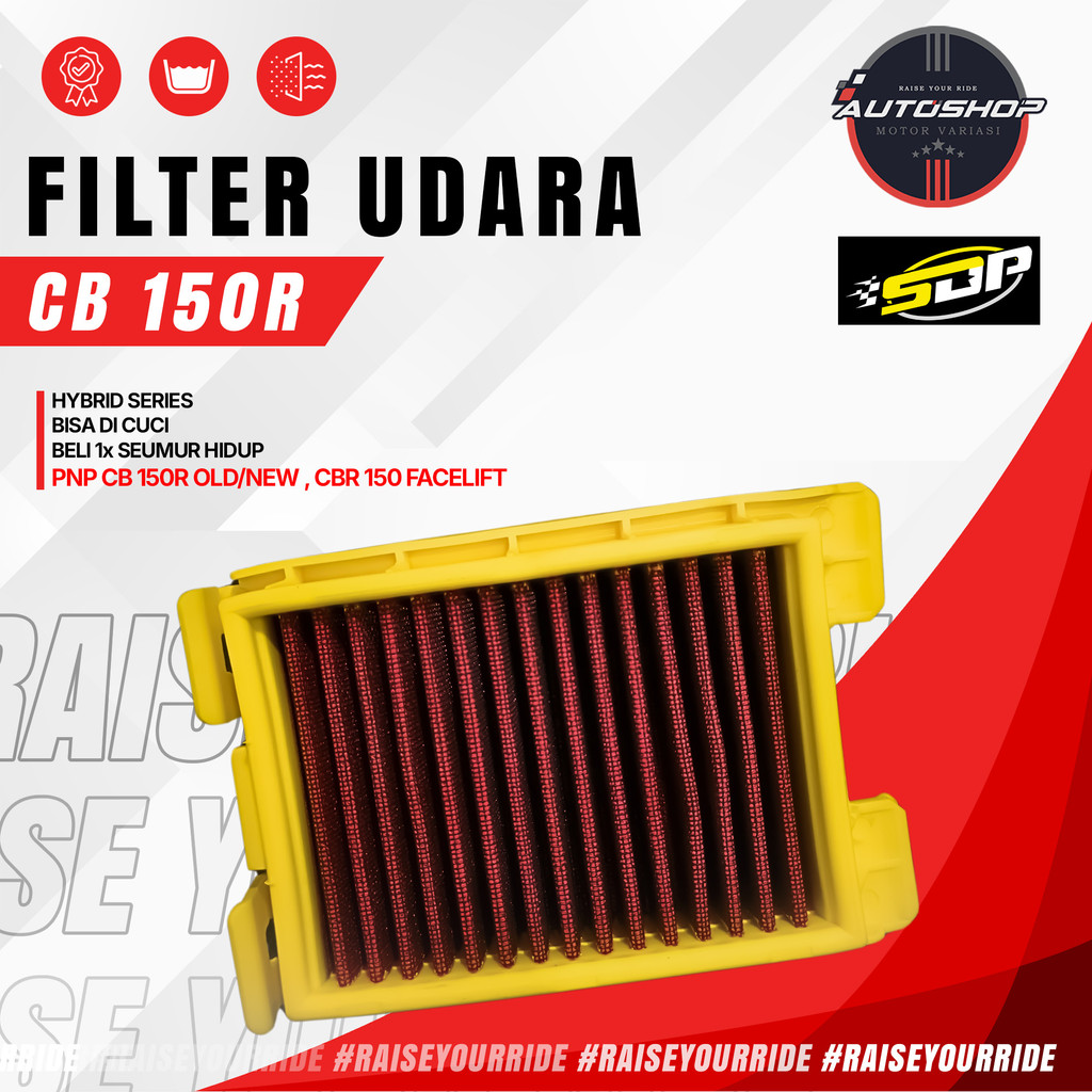 กรองอากาศ HYBRID CB 150R / CBR 150R K45A – ผ้า 30 ไมครอน + สายเคสยางพรีเมี่ยม SDP RACING