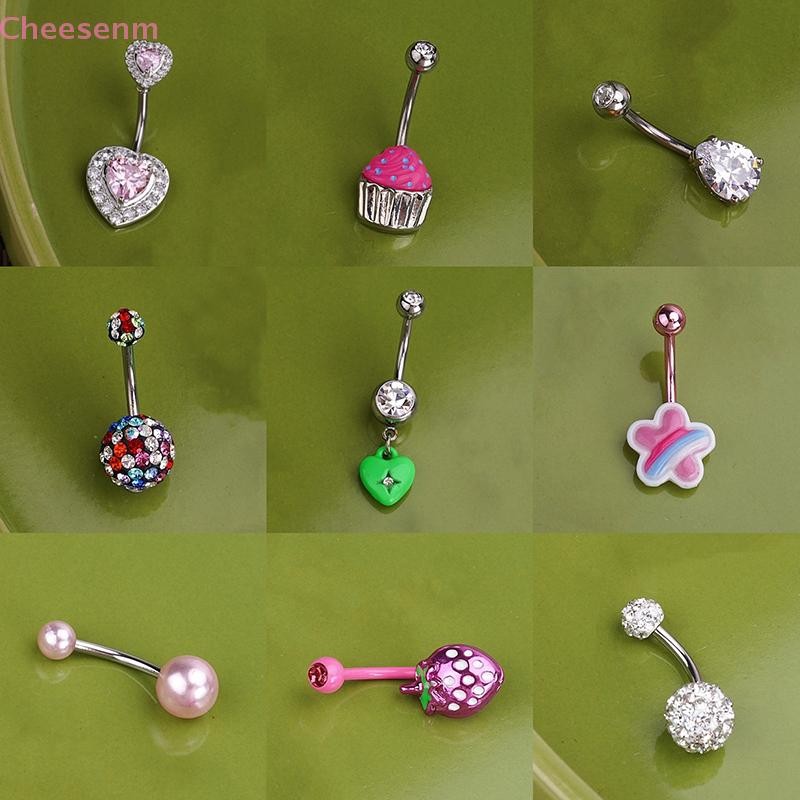 Cheetnm หวานไดโนเสาร์ Navel แหวนเพทายสตรอเบอร์รี่หัวใจ Belly ปุ่มแหวนผู้หญิง Body Piercing Decor Beach วันหยุดเครื่องประดับ TH