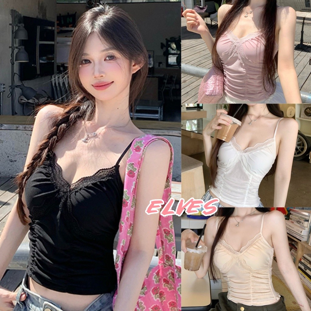 Elves พร้อม💟 เสื้อสายเดี่ยว เข้ารูป มีฟองน้ำ สีน่ารักใส่ง่ายเซ็กซี่เบาๆ เสื้อแฟชั่น "FY8704"